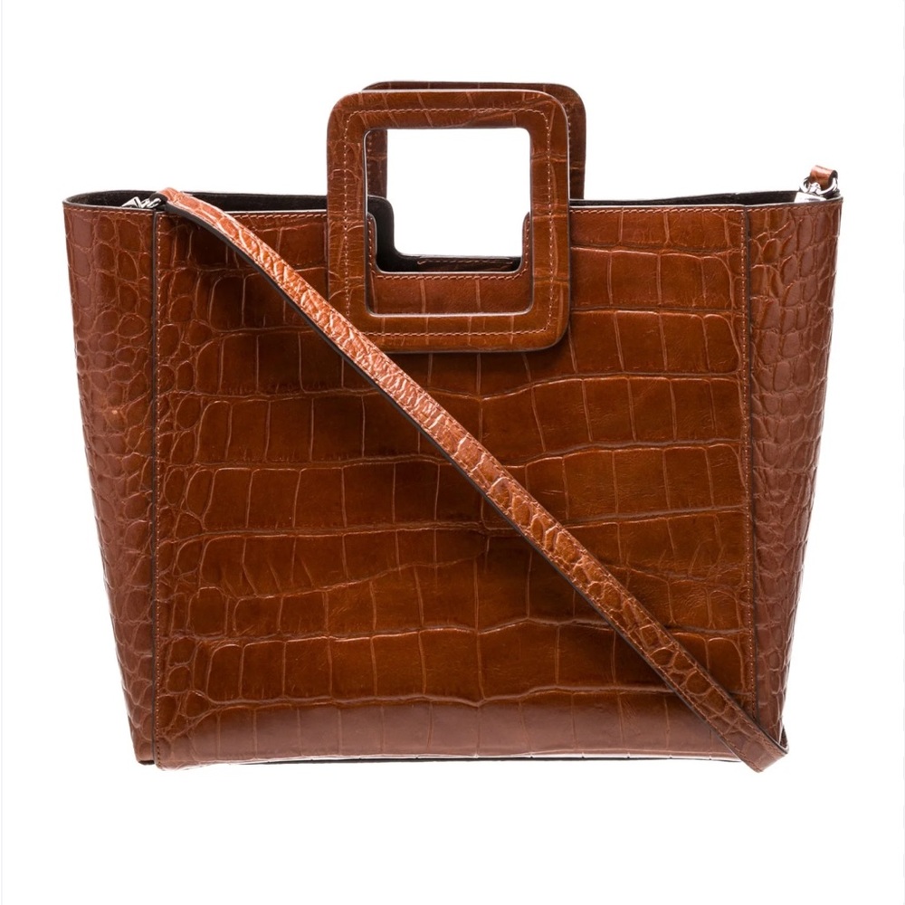 Staud Shirley Brown Croc-Embossed Tote Bag
